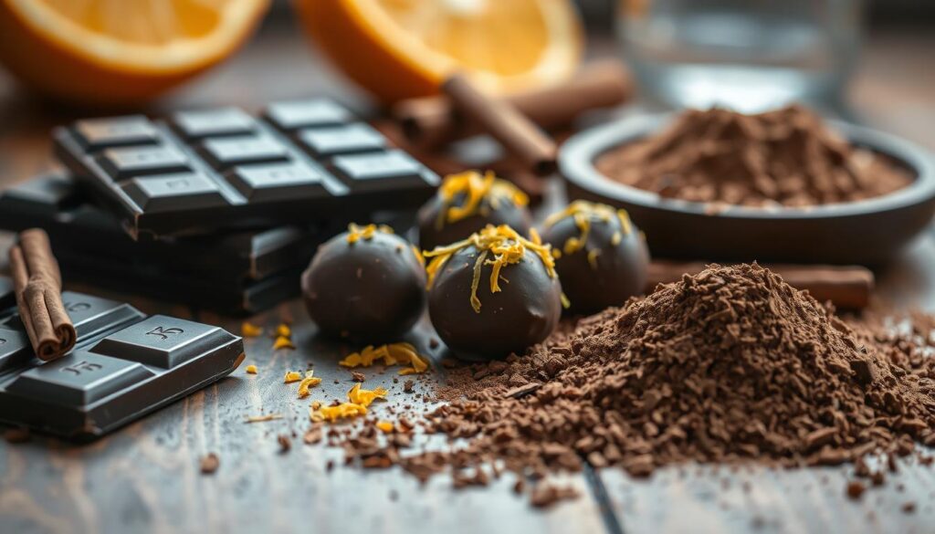 key ingredients for dark chocolate orange truffles