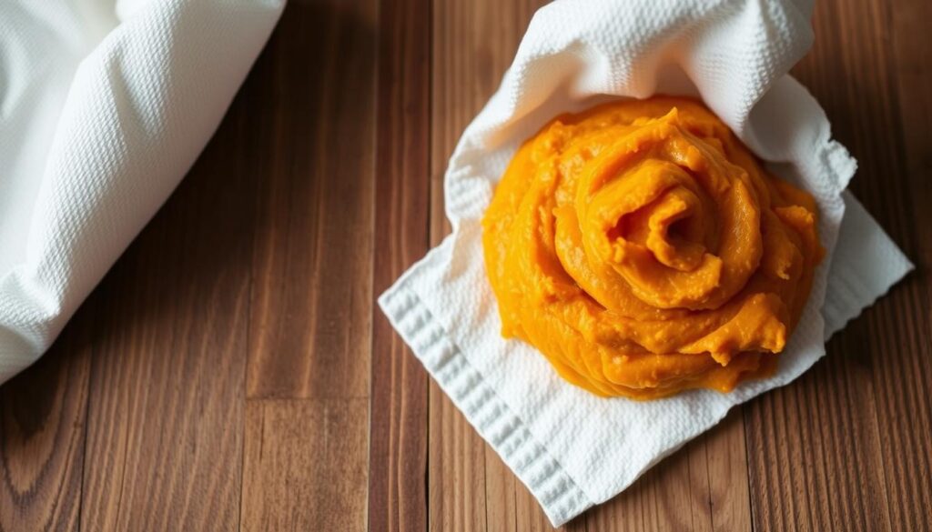 blotting pumpkin puree
