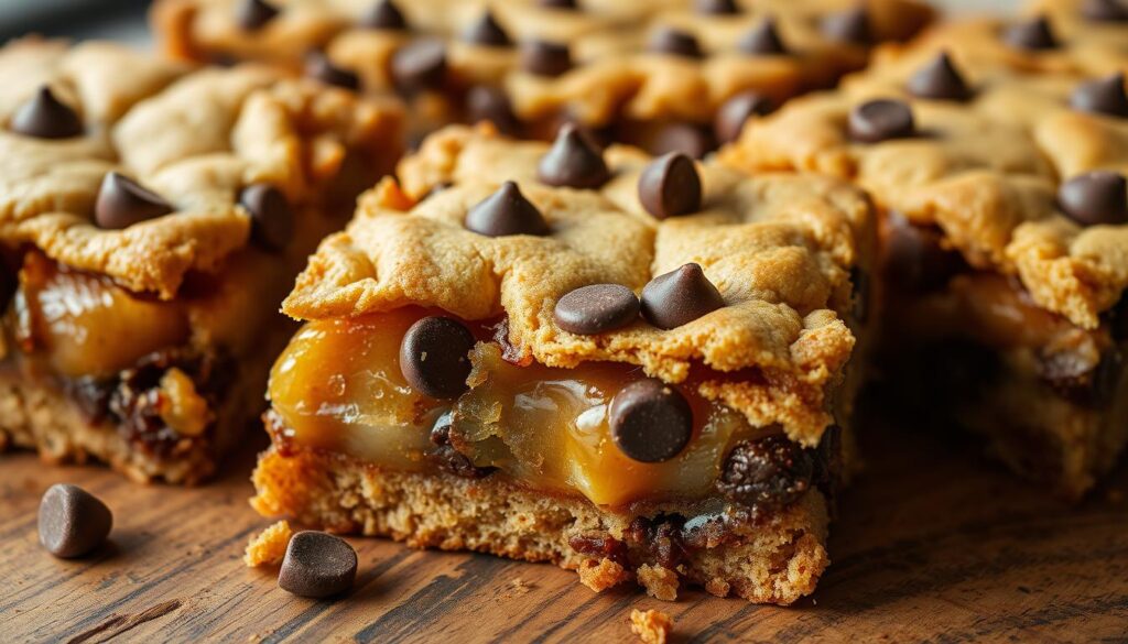 chocolate chip cookie crust and apple filling bars