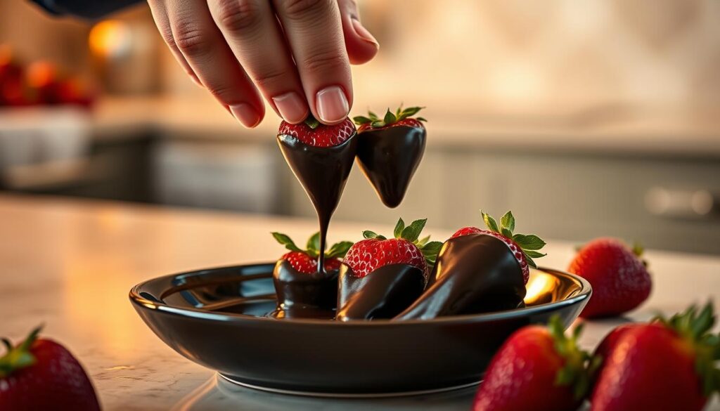 Chocolate dipping process for elegant berries