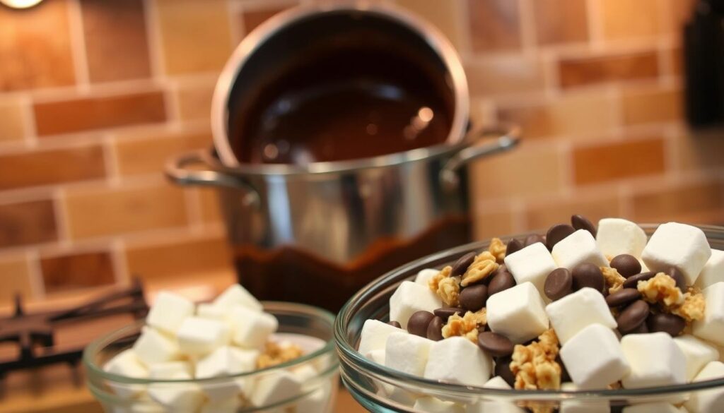 combining rocky road fudge ingredients combining rocky road fudge ingredients